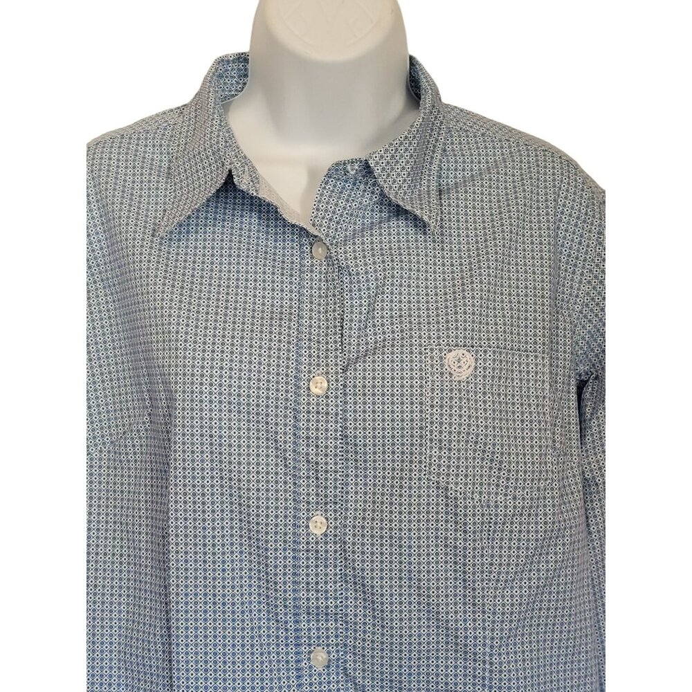George Strait For Her Wrangler Western Button Shirt Womens Size L Blue Geometric